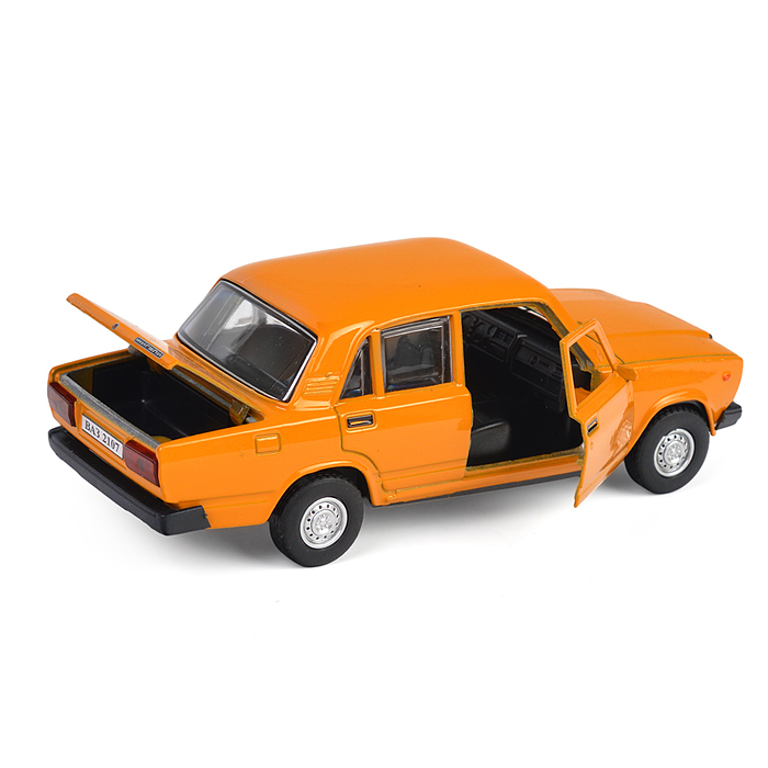 Машина металл ВАЗ-2107 12 см, (двери, багаж, желтый) инерц, в коробке