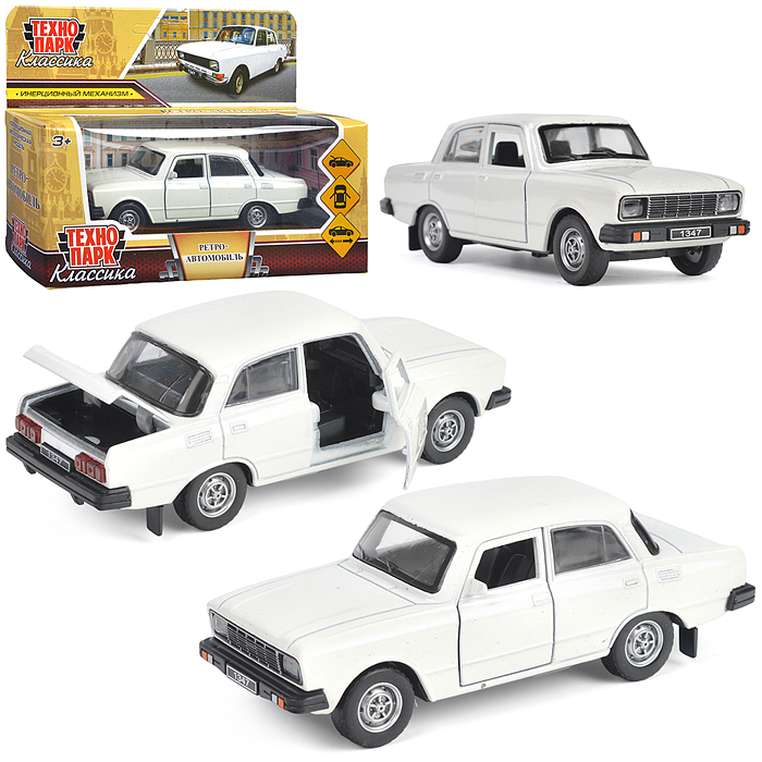 Машина металл АЗЛК "Москвич-2140sl", 12,5 см, (инерция, белый) в коробке Машина металл АЗЛК "Москвич-2140sl", 12,5 см, (инерция, белый) в коробке