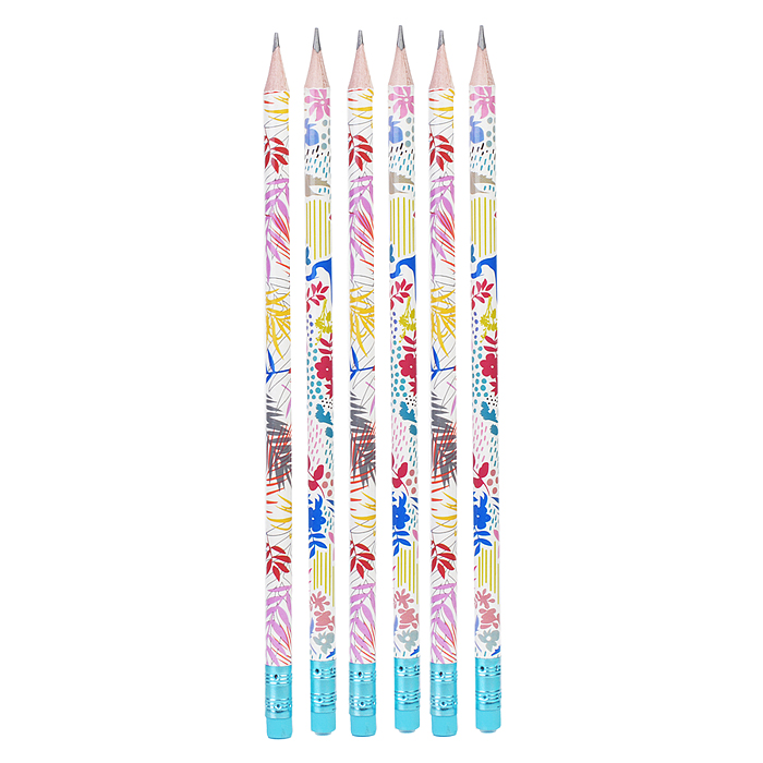 Набор карандашей чгр  6шт. с ластиком . "Tropicana- Ассорти "HB"" круглый корпус 