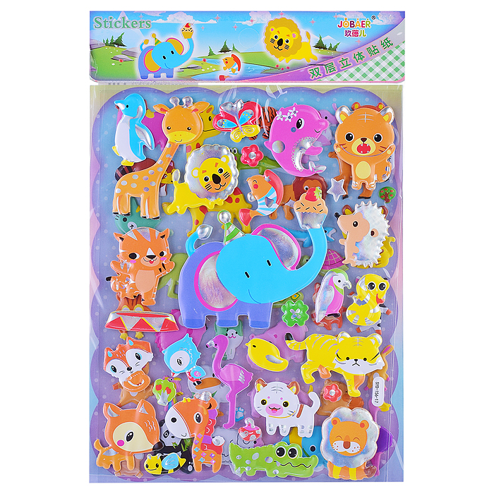 Наклейки Микс 10 дизайнов  самоклеющиеся объёмные   19 * 29 см.