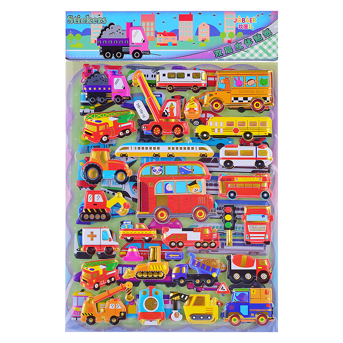 Наклейки Микс 10 дизайнов  самоклеющиеся объёмные   19 * 29 см.