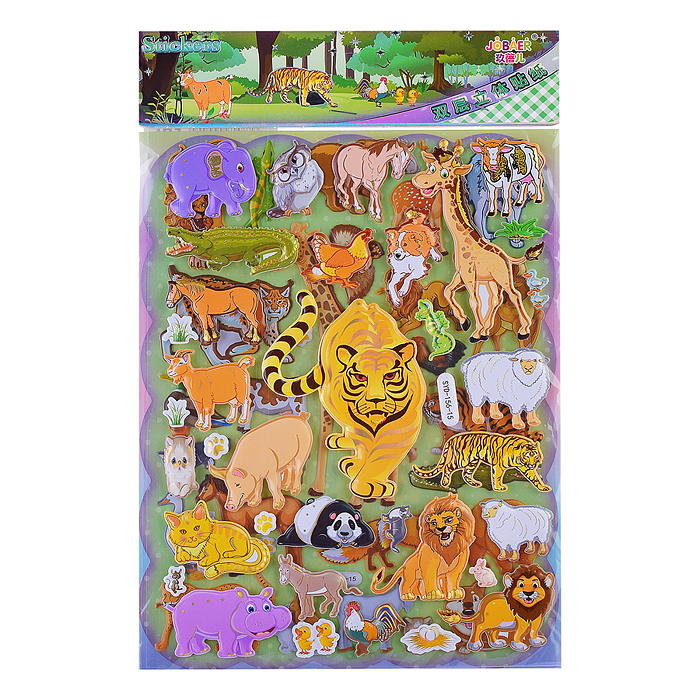 Наклейки Микс 10 дизайнов  самоклеющиеся объёмные   19 * 29 см.