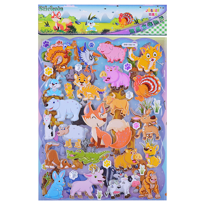 Наклейки Микс 10 дизайнов  самоклеющиеся объёмные   19 * 29 см.