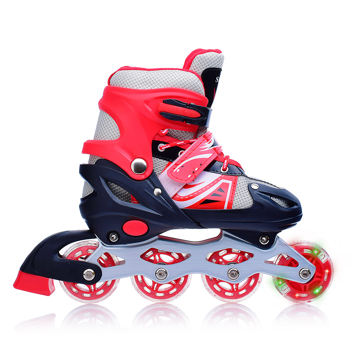 Фото к товару Ролики детские U001744Y (размер M) черно-красные с белым, PU колёса со светом, в сумке Ролики детские U001744Y (размер M) черно-красные с белым, PU колёса со светом, в сумке