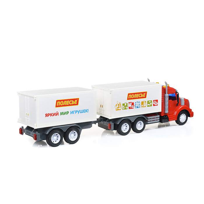 Автомобиль-фургон "Профи" с прицепом инерционный (со светом и звуком) (красно-белый) (в коробке)