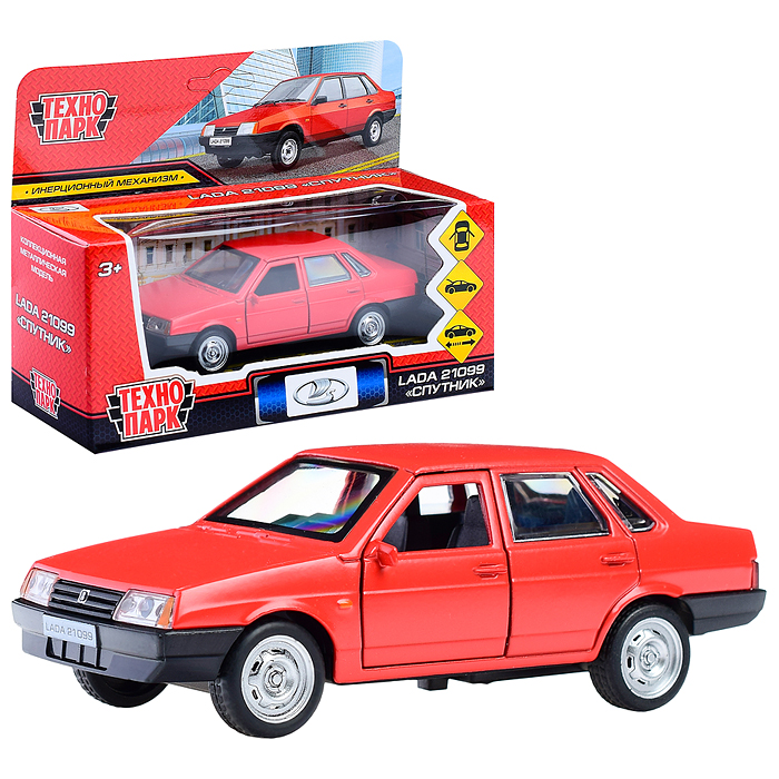 Машина металл. Lada "ВАЗ-21099 "Спутник 12 см, (открыв. дв, баг, красный) инерц, в коробке