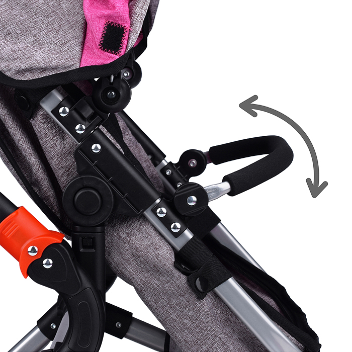 Коляска-трансформер для кукол 9633 металлическая, регулируемая ручка, с корзиной, цвет красно-голуб