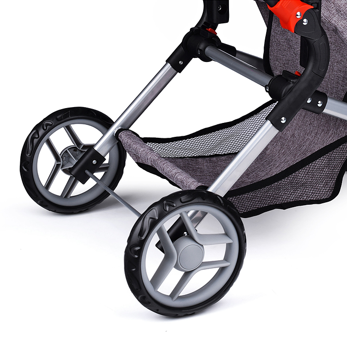 Коляска-трансформер для кукол 9633 металлическая, регулируемая ручка, с корзиной, цвет красно-голуб