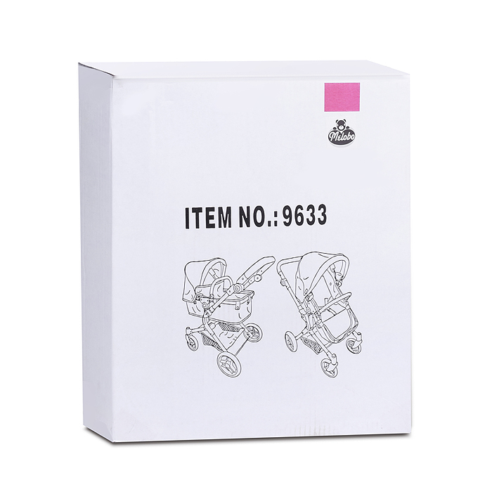 Коляска-трансформер для кукол 9633 металлическая, регулируемая ручка, с корзиной, цвет красно-голуб