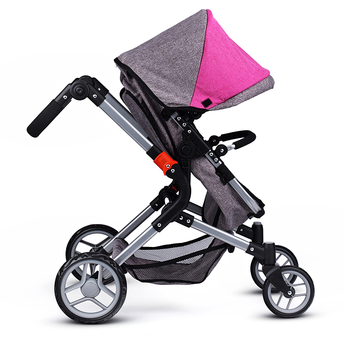 Коляска-трансформер для кукол 9633 металлическая, регулируемая ручка, с корзиной, цвет красно-голуб