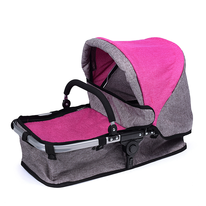 Коляска-трансформер для кукол 9633 металлическая, регулируемая ручка, с корзиной, цвет красно-голуб