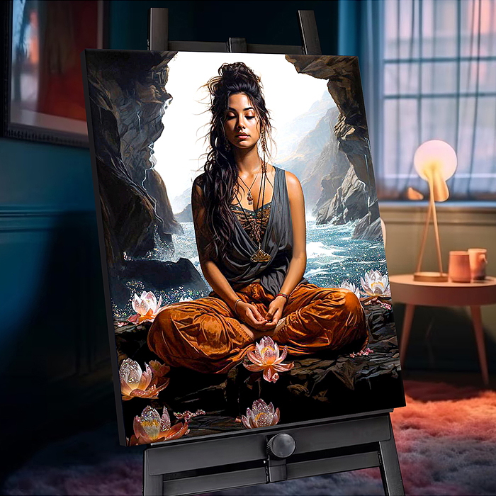 Фото к товару Картина по номерам 40х50 "Медитация на берегу океана" с кристаллами из хрусталя черный холст Картина по номерам 40х50 "Медитация на берегу океана" с кристаллами из хрусталя черный холст