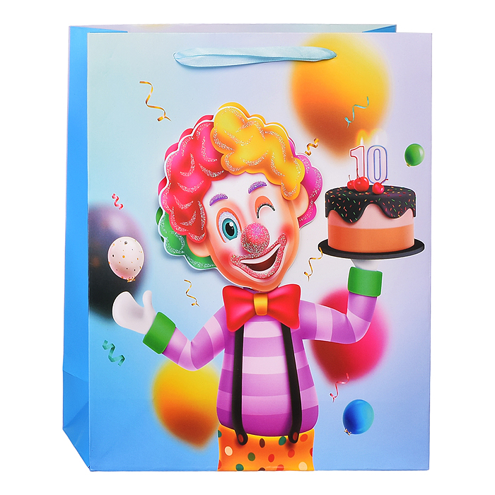 Пакет подарочный 00-4291 "Клоун вечельчак" 26x10x32 см, 3D