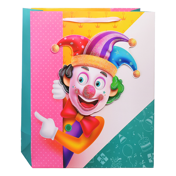 Пакет подарочный 00-4291 "Клоун вечельчак" 26x10x32 см, 3D