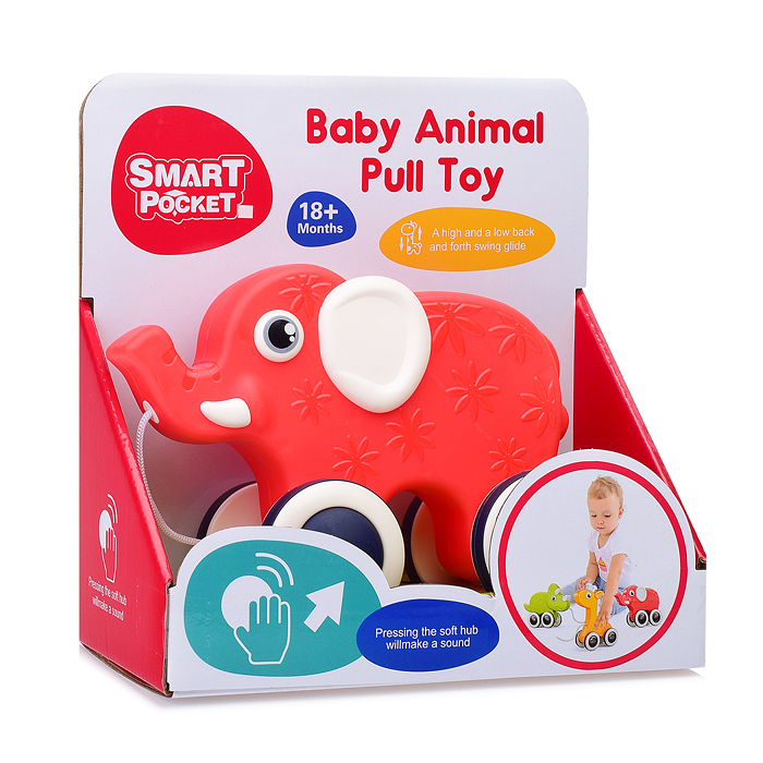 Каталка S-Y017 "Слоник" красный, музыкальный, в коробке