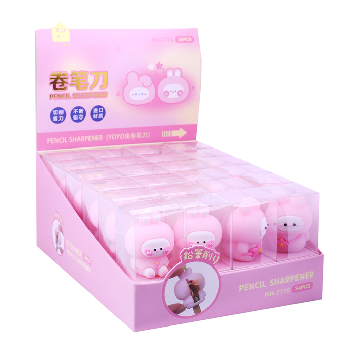 Точилка "Кролик" два дизайна ассорти, высота 4 см, в индивидуальной пластиковой упаковке, в дис