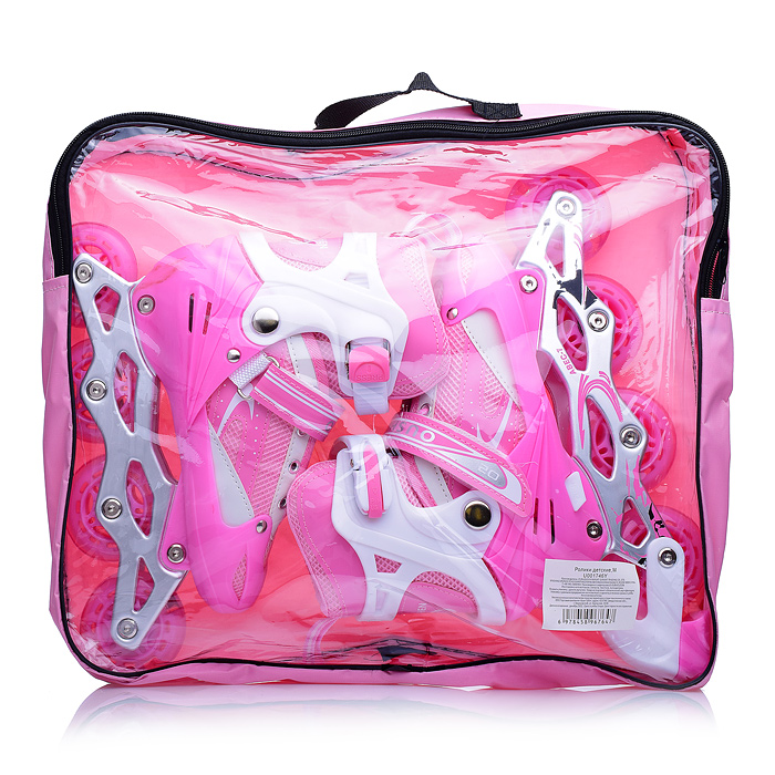 Фото к товару Роликовые коньки U001746Y раздвижные, PU колёса со светом, размер M, розовые, в сумке Роликовые коньки U001746Y раздвижные, PU колёса со светом, размер M, розовые, в сумке