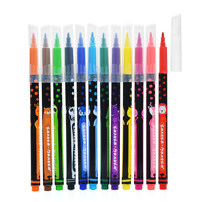 Фломастеры 12 цв. "Веселые зверята" классические, трехгран. корп. легкосмываемые карт. уп