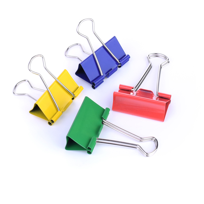 Зажим для бумаг металлический (41 мм) толщина скрепления до 17 мм, цветной ассорти, 12 шт 