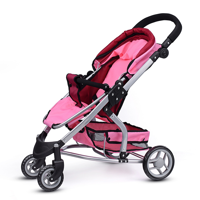 Коляска для кукол 9666 металлическая, цвет розово-бордовый