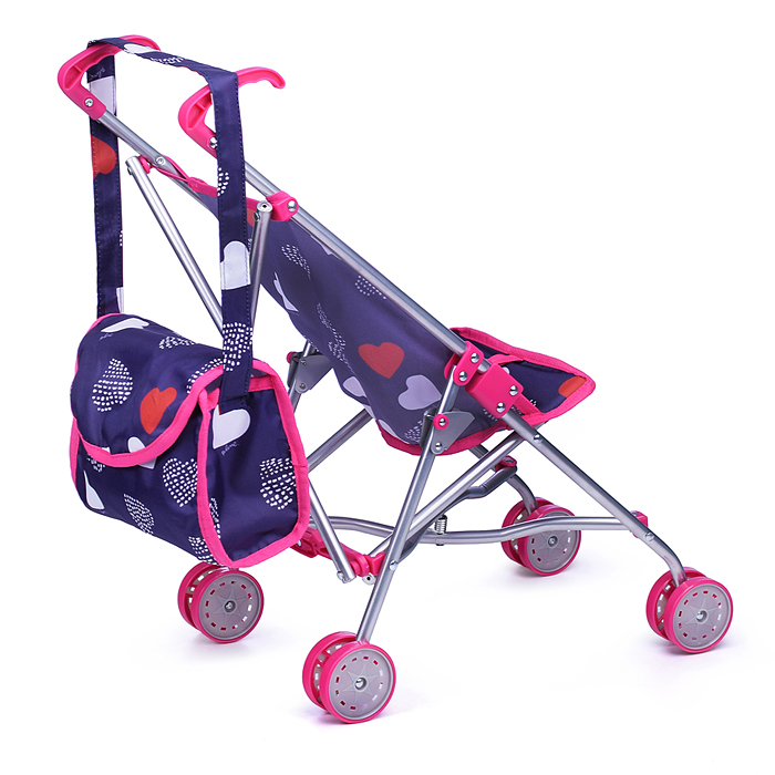 Кукольный набор 9001 (коляска, манеж, сумка, стульчик), цвет сердце на черном