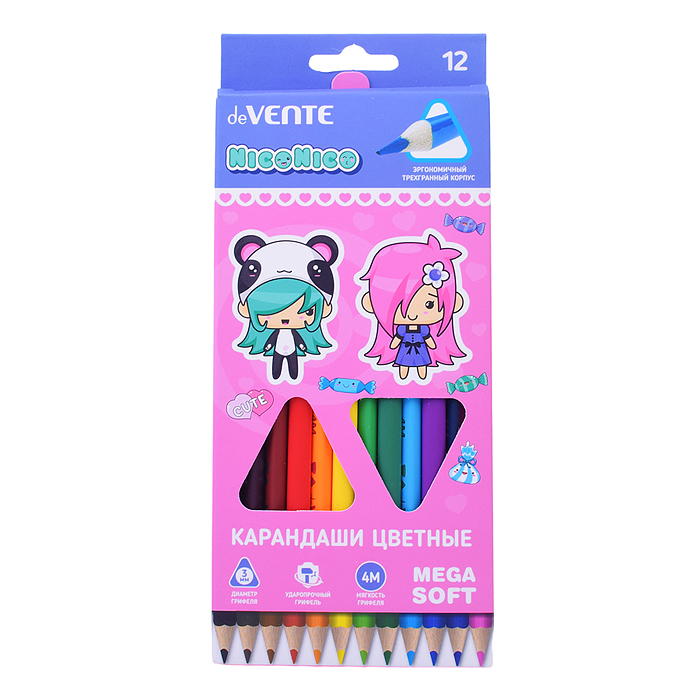 Карандаши цветные 12 цв. "Triolino Ultra 4М. NicoNico" 4М, диаметр грифеля 3 мм, трехгранные