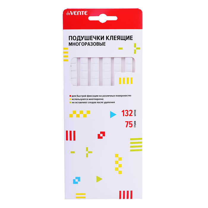 Подушечки клеящие многоразовые 132 шт, 75 г, белые, в блистерной упаковке с европодвесом
