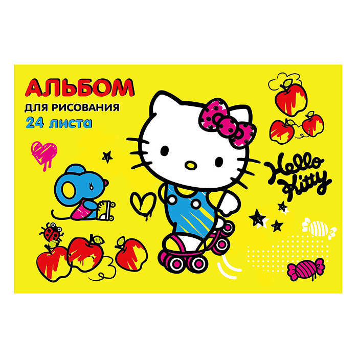 Альбом для рисования 24л. "Hello Kitty" на скрепке,обложка картон,блок офсет 100г