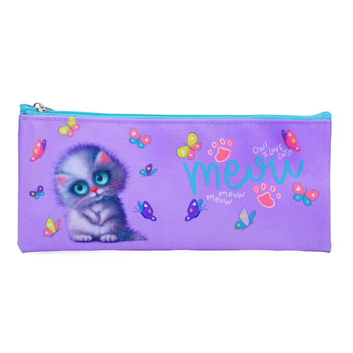 Пенал "Meow Cat" 21,5x9x1 см, плоский для 35 предметов, текстильный, на молнии