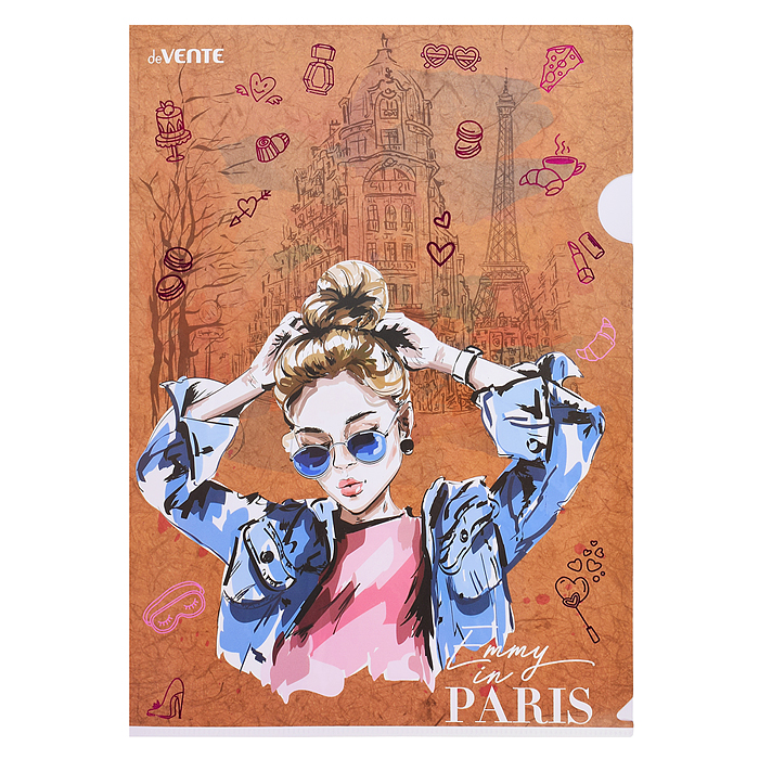 Папка-уголок "Emmy in Paris" A4 (220x310 мм) 180 мкм, фактура крафт-имитация с рисунком, ин