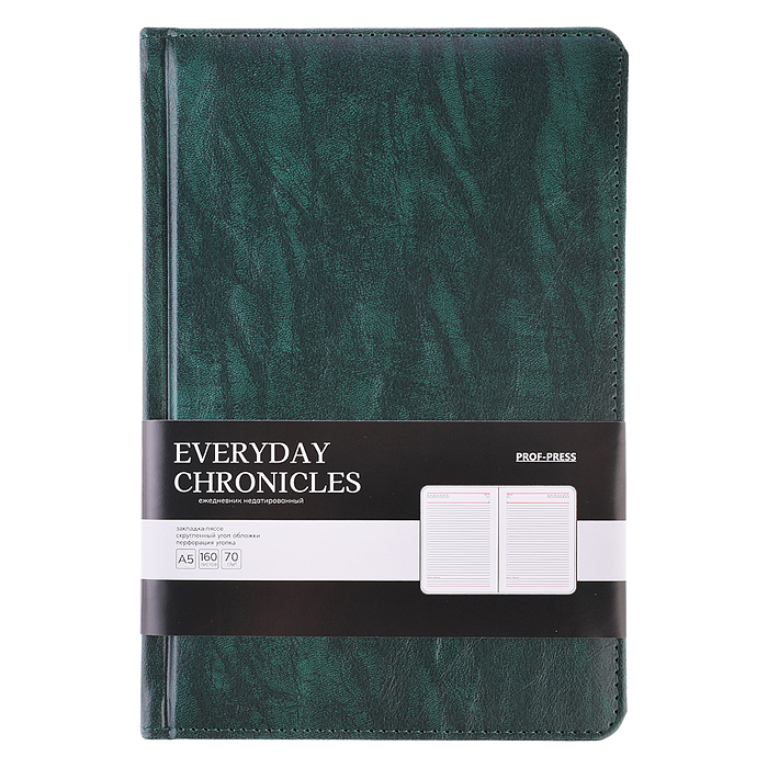 Ежедневник А5, 160л. недатир. "EVERYDAY CHRONICLES - EMERALD" кожзам (зеленый)