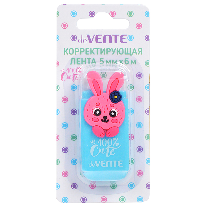 Корректирующая лента "Cute. Rabbit" 5 ммx06 м, голубой непрозрачный корпус, фронтальны