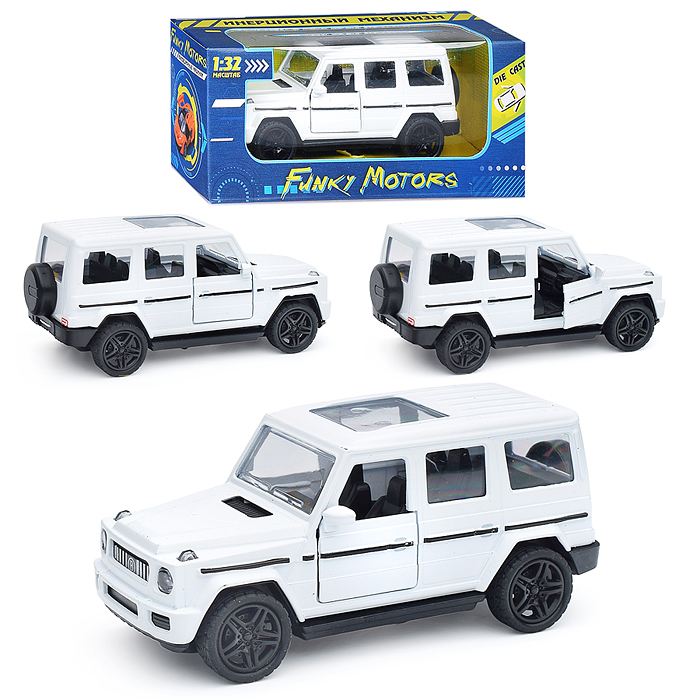 Белая инерционная машинка Внедорожник люкс die-cast, 1:32, открывающиеся двери