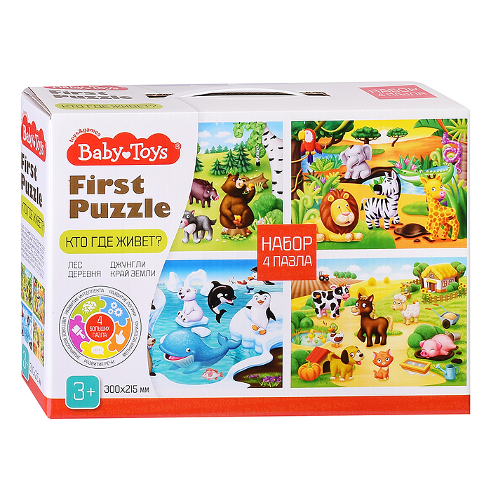 Пазл First Puzzle 4 в 1 "Кто где живет" Baby Toys