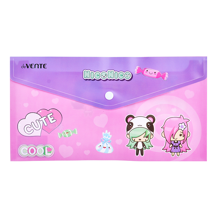 Папка-конверт на кнопке "NicoNico" Travel-size DL (260x140 мм) 180 мкм, непрозрачная с р