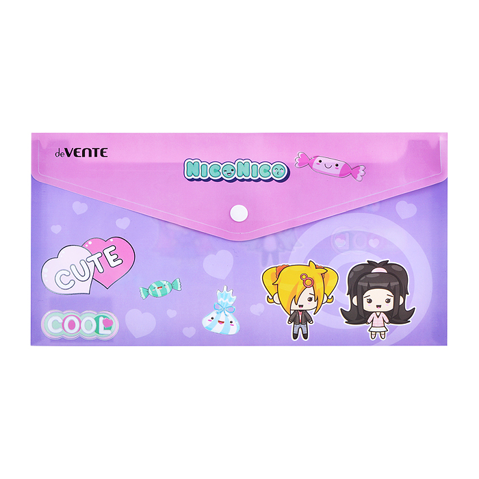 Папка-конверт на кнопке "NicoNico" Travel-size DL (260x140 мм) 180 мкм, непрозрачная с р