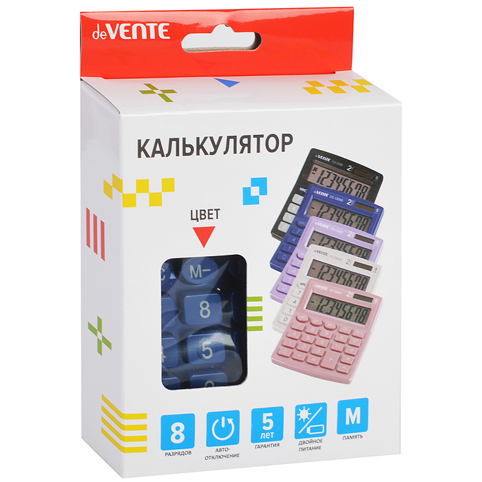 Калькулятор настольный, 105x127x21 мм, 8 разрядный, автоматическое вычисление ква
