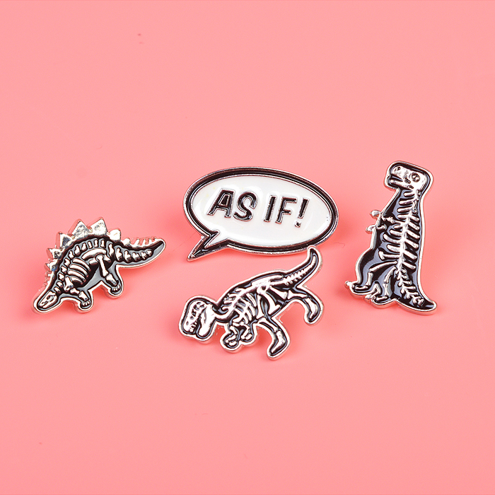 Набор значков "Raptor City" эмалированные, размер изделий: AS IF! 3x2,1 см, динозавр 3x2 см