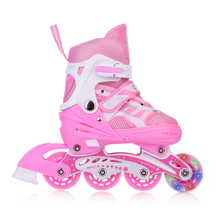 Фото к товару Роликовые коньки U001749Y раздвижные, PU колёса со светом, размер S, розовые, в сумке Роликовые коньки U001749Y раздвижные, PU колёса со светом, размер S, розовые, в сумке