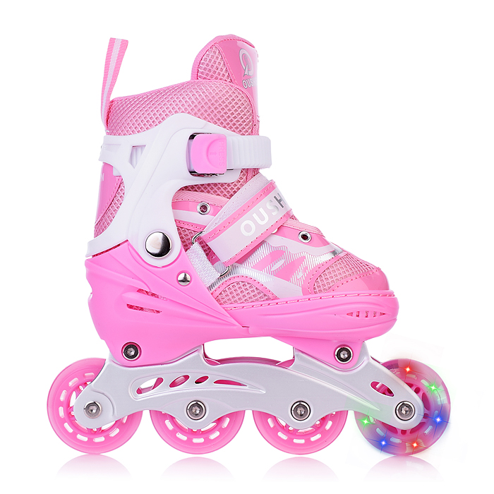 Фото к товару Роликовые коньки U001749Y раздвижные, PU колёса со светом, размер S, розовые, в сумке Роликовые коньки U001749Y раздвижные, PU колёса со светом, размер S, розовые, в сумке