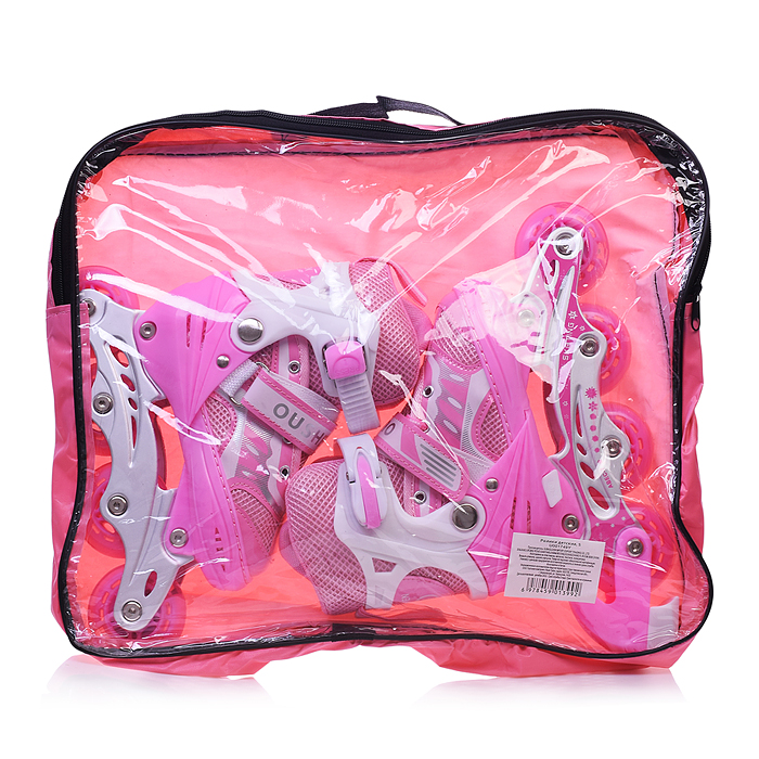 Фото к товару Роликовые коньки U001749Y раздвижные, PU колёса со светом, размер S, розовые, в сумке Роликовые коньки U001749Y раздвижные, PU колёса со светом, размер S, розовые, в сумке