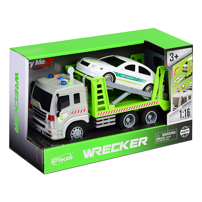 Автовоз WY300H "Трейлер" 1:16 (свет, звук) цвет зеленый, в коробке 