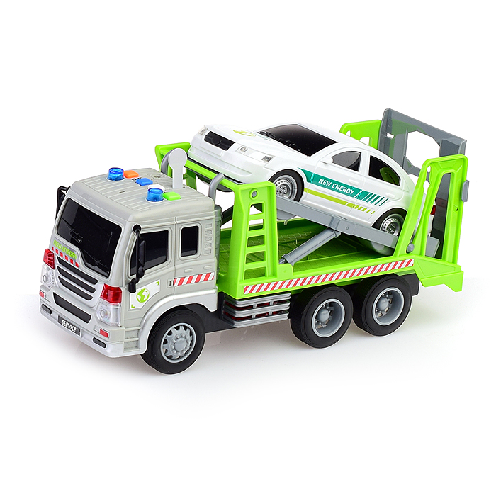 Автовоз WY300H "Трейлер" 1:16 (свет, звук) цвет зеленый, в коробке 