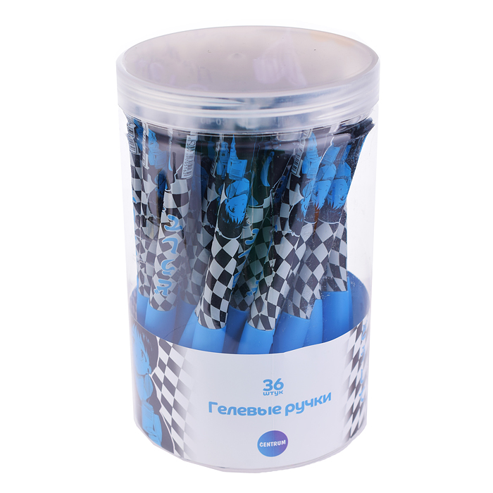 Ручка гелевая прорезиненная Аниме "Клетка голубая" с эргономичной резинкой для пальцев цвет че