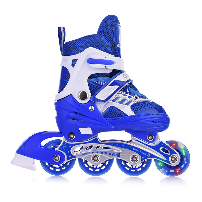 Фото к товару Роликовые коньки U001749Y раздвижные, PU колёса со светом, размер S, синие, в сумке Роликовые коньки U001749Y раздвижные, PU колёса со светом, размер S, синие, в сумке