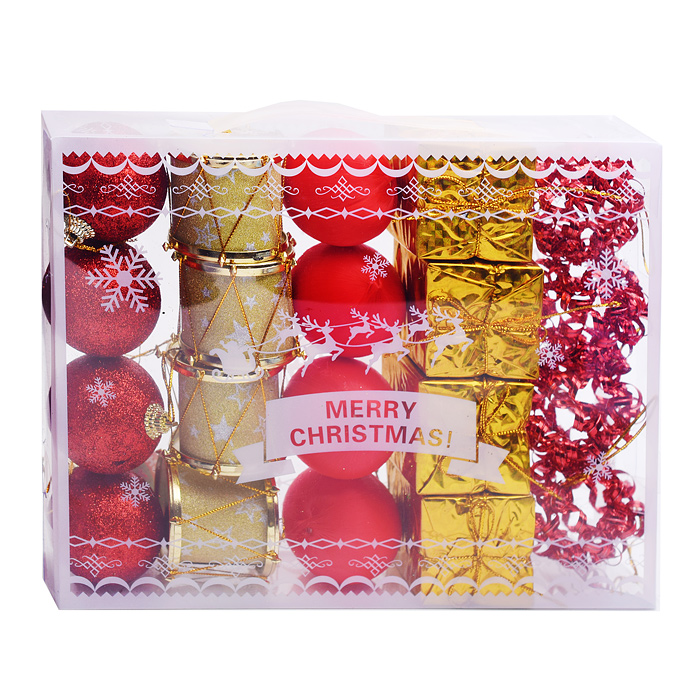 Набор новогодних украшений S1672 "Метелица" красные и золотые (5см*20шт)