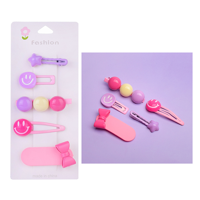 Набор заколок для волос 00-3889 "Смайлики" в пакете