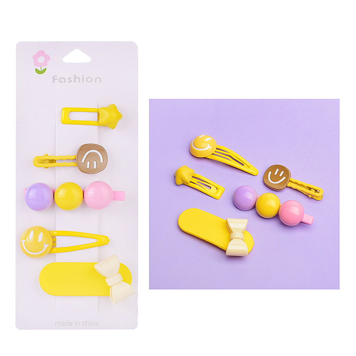 Набор заколок для волос 00-3889 "Смайлики" в пакете