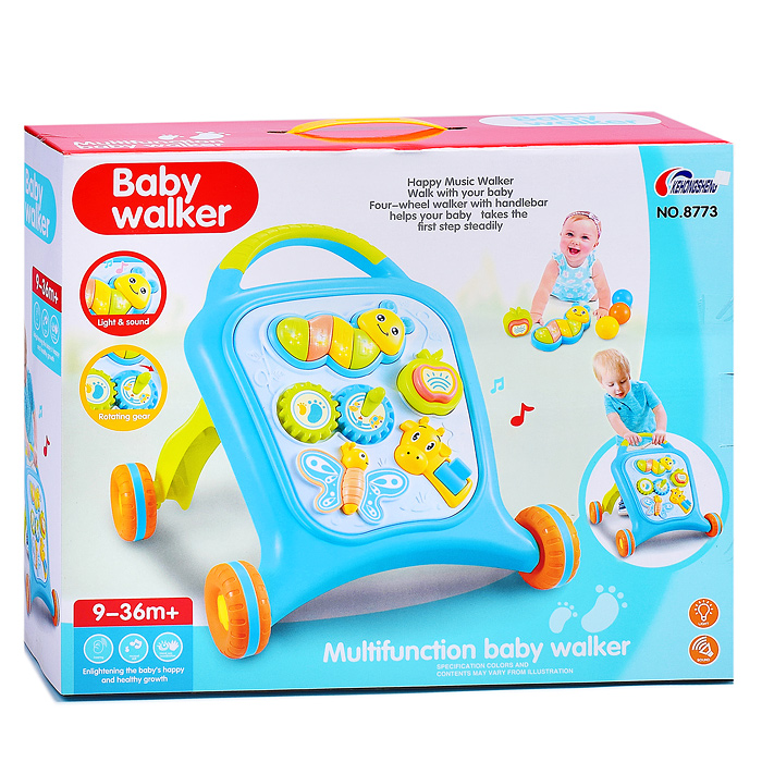 Ходунки 8778 "Милые животные" цвет голубой-зеленый, свет, звук