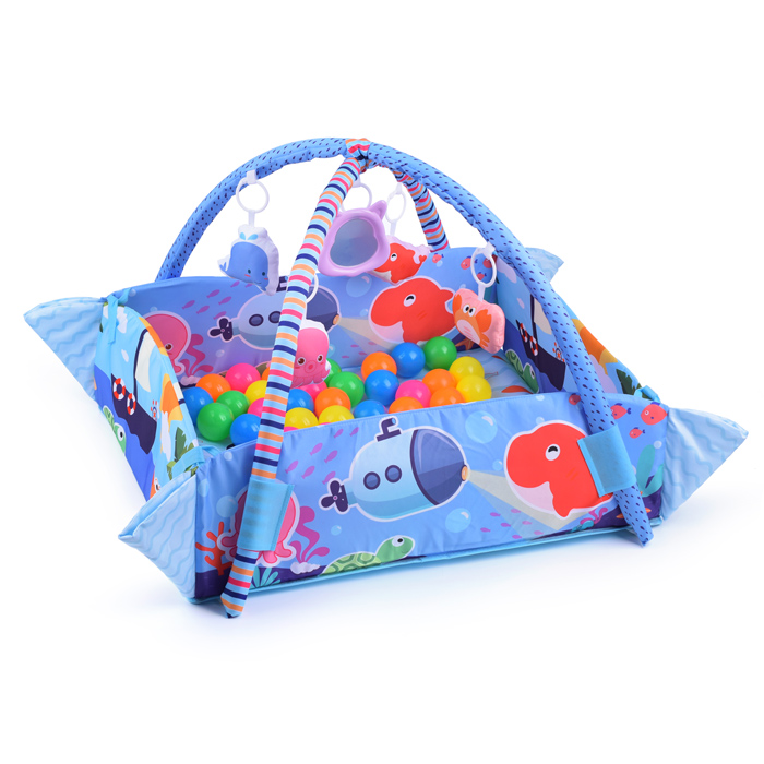 Детский развивающий коврик 668-146 "Морские жители" с бортиками и шариками, в коробке